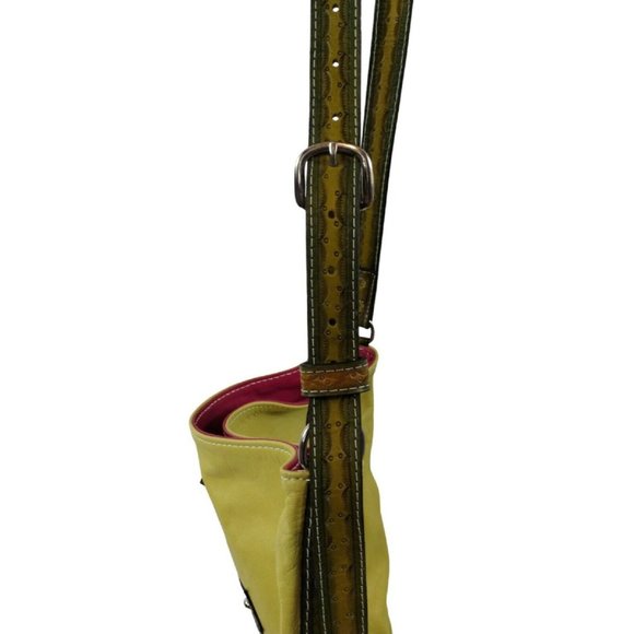 Leather Purse with Studded Religious Cross Crossbody Bag Chartreuse Yellow - Picture 9 of 13